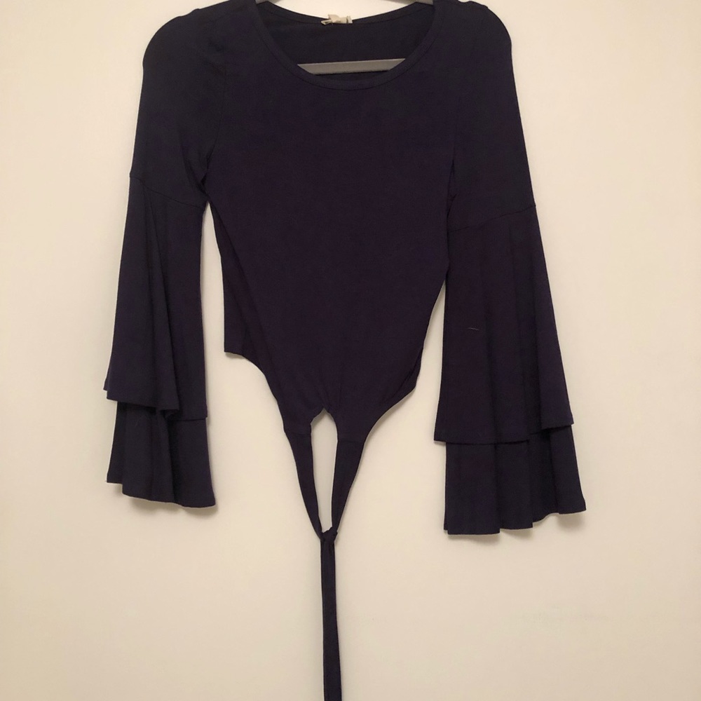Navy blue top with bell sleeves